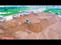 Impressive Operator Shantui Heavy Bulldozer Pushing Sand with Wheel Loader &amp; Dump Truck Dumping Sand