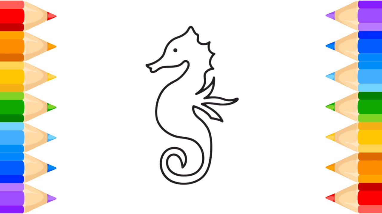 Как нарисовать морского конька. Рисование, раскрашивание и живопись для детей и малышей. Детское ...