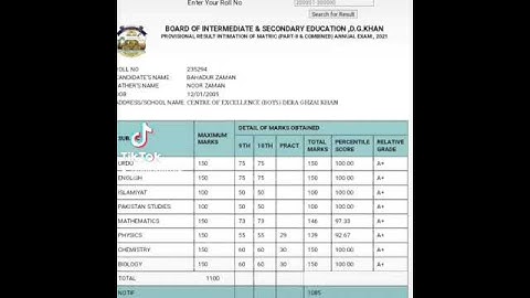 Bahadur Zaman    ka result  mashullah    Dera ghazi Khan