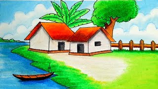 How to draw beautiful village Scenery step by step village art