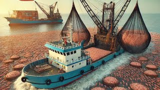 Amazing Shrimp Fishing Video - Catch Hundreds Tons Shrimp With Modern Vessel - Shrimp processing