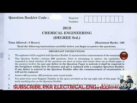 TNPSC AE 2019 CHEMICAL ENGINEERING QUESTION PAPER WITH ANSWERS