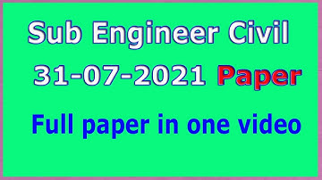 Sub Engineer Civil ETEA Paper 31-07-2021 : PHED Full paper in one video