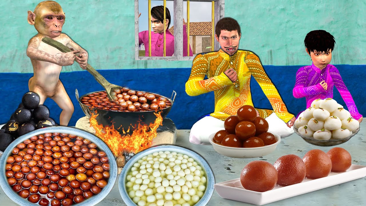 Bandar Cooking Gulab Jamun Rasgulla Sweets Indian Desserts Hindi Kahani Hindi Stories Moral Stories