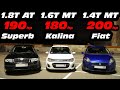 Lada Kalina TURBO против ИНОМАРОК!!! Skoda Superb 1.8T, Fiat PUNTO 1.4T