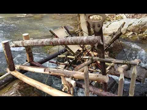 Waterwheel Up and Down Sawmill Video 1