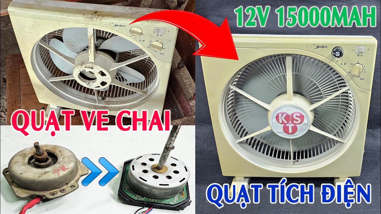 Độ Quạt Ve Chai Lên Quạt Tích Điện 12v 15000mAh Động Cơ Không Chổi Than NIDEC