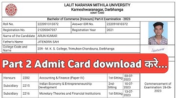 Lnmu part 2 admit card download (2021-24)