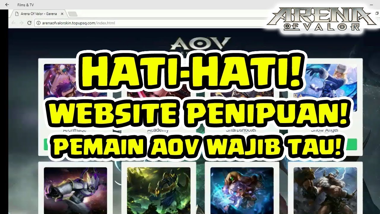 Hati2 WEBSITE PENIPUAN Pemain AOV WAJIB TAU Arena Of Valor