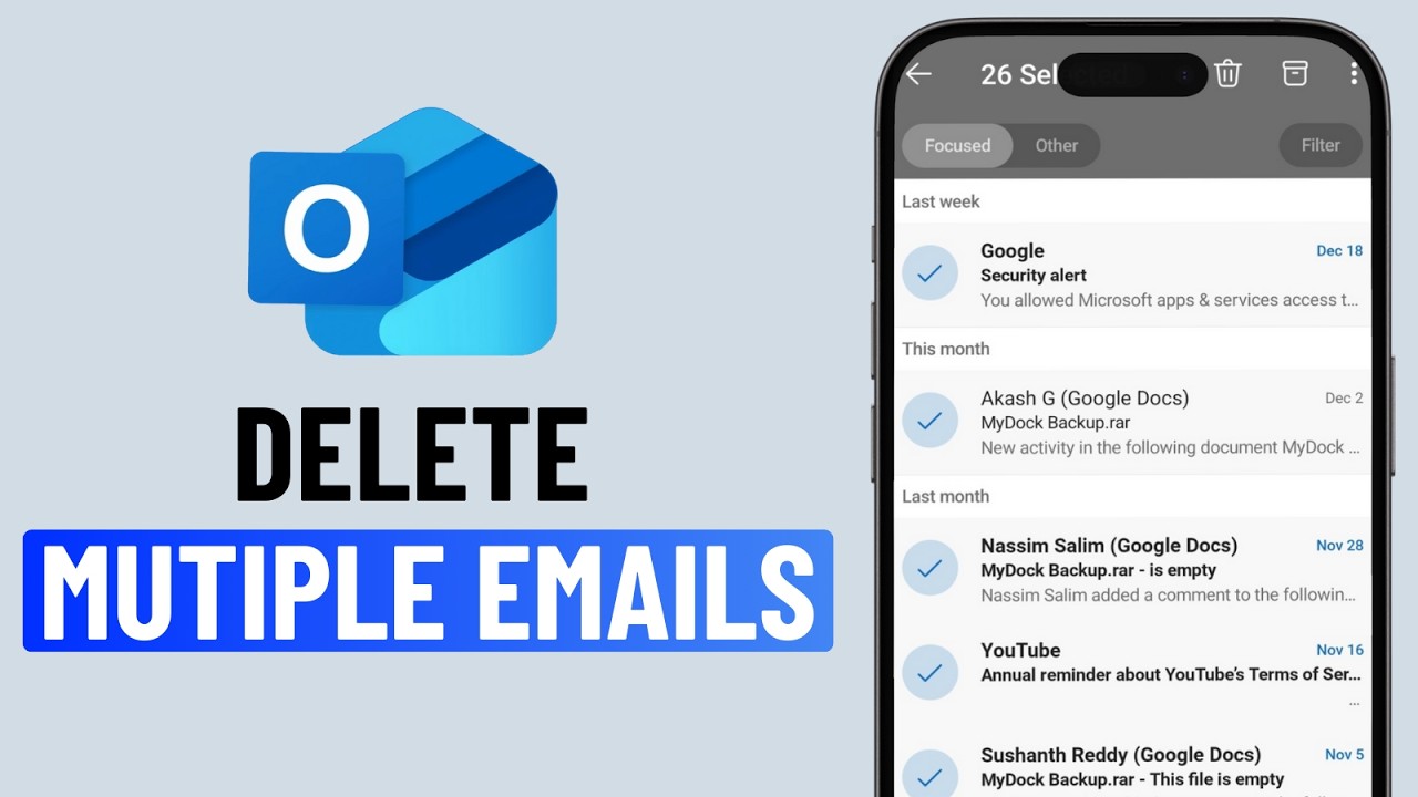 How to Delete Multiple Emails in Outlook Android or iPhone - YouTube