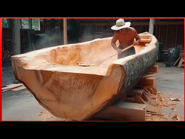 Man Turns Massive Log into Amazing CANOE | Start to Finish Build by @OutbackMike class=