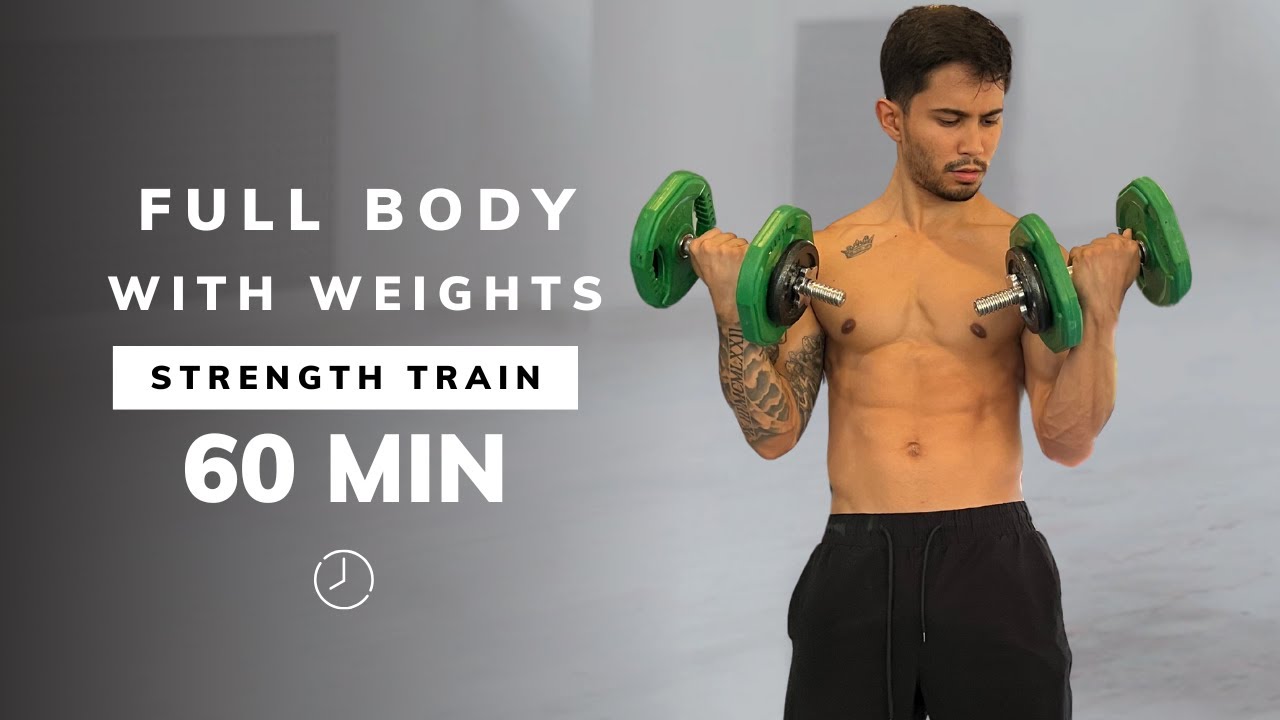 60 MIN FULL BODY DUMBBELL WORKOUT - With Weights At Home - Build Muscle ...