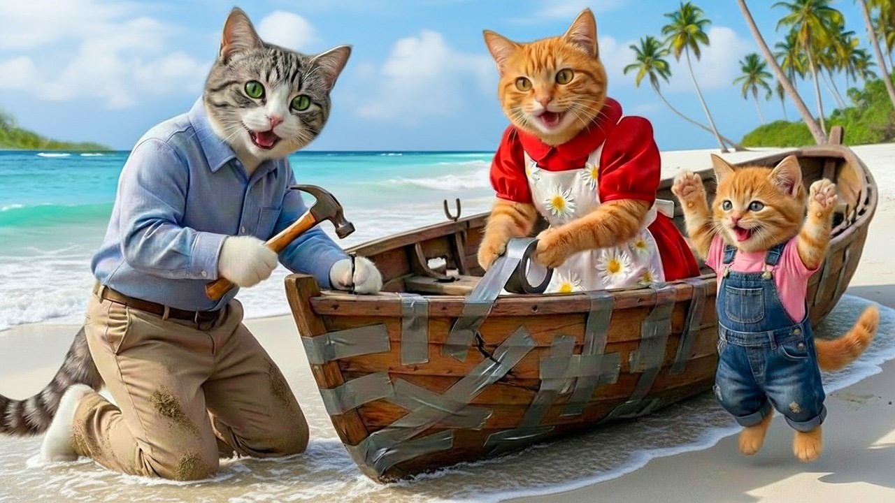 Kitten & Family Build a Boat! ⛵ Stranded on a Mysterious Island Adventure 🏝️