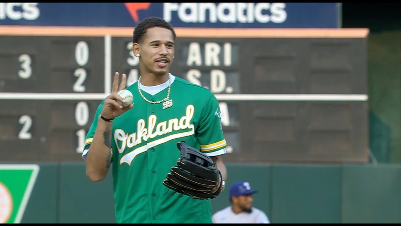 Unreal moment': Juan Toscano-Anderson throws first pitch at A's