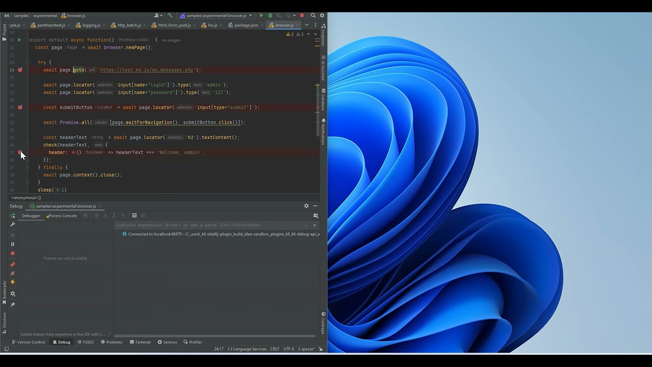 k6 browser debugging