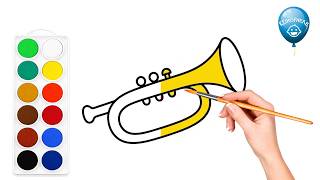 How To Draw and Color a Trumpet | Easy Art for Kids - YouTube