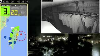 2022/10/11 03:24 花蓮外海M5.9地震 地震發生時警報接收&監視器畫面（震度２級）