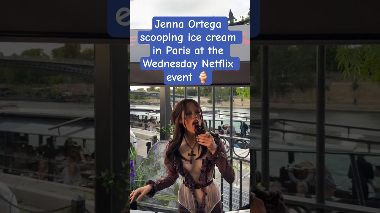 Jenna Ortega scooping ice cream in Paris at the Wednesday Netflix event🍦 