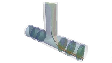 Sand particles in T-junction in gas flow to study erosion