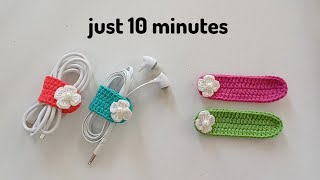 🧶 Easy Crochet Cable Organizer | Headphone Cord Keeper in 10 Minutes (DIY Tutorial)|10 min project