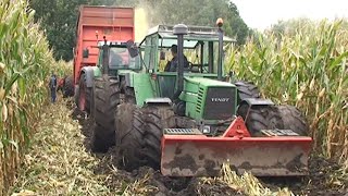 Maïs 2010 | Wet harvest | Fendt 612 rondom op dubbellucht| Fendt 818 | New Holland FX 38 | Schlamm
