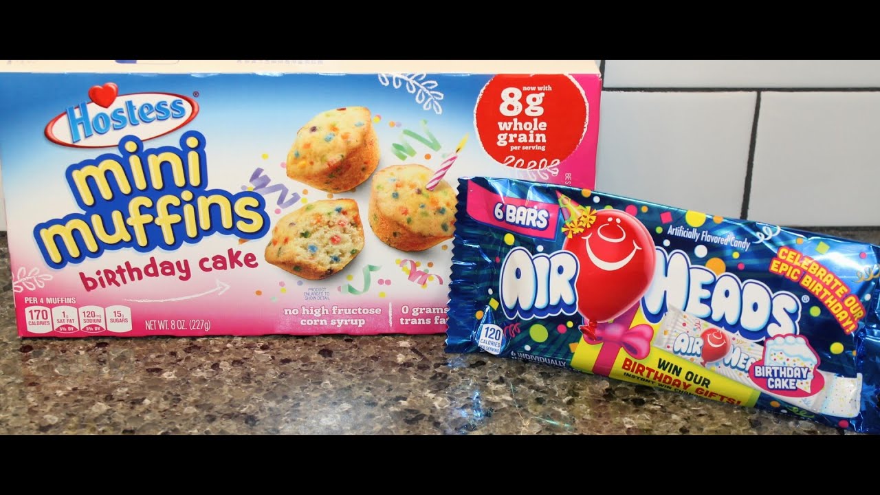 Hostess Mini Muffins Birthday Cake & AirHeads Birthday Cake & White