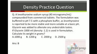 Density Practice Questions 1-10 | Pharmaceutical Calcutions || PEBC exam || PEBCprep with San |