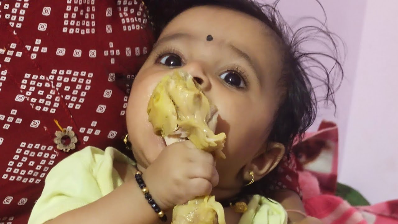 Only 6 Month My Baby Eating Chicken Dinner 🐔 YouTube