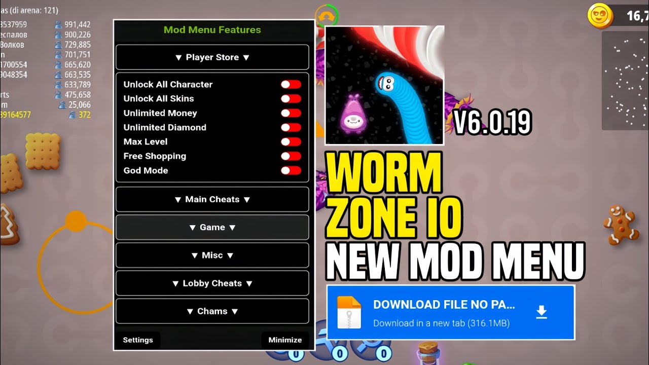 NEW UPDATE‼️ WORM ZONE IO MOD APK V6.19.0 | MEGA MOD MENU AND UNLOCK ALL |