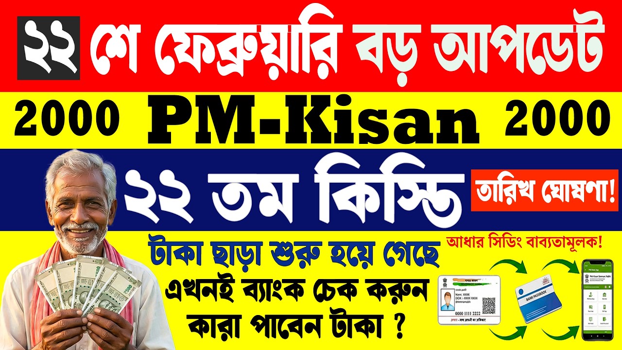 Big Update | PM Kisan 22nd Installment Date 2026 | এই তারিখে টাকা ঢুকবে Official Update  Latest News