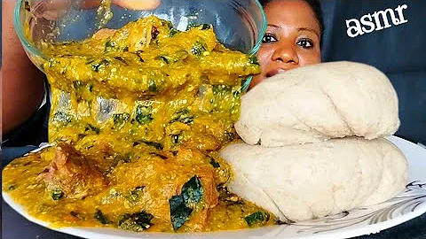 Nigeria food mukbang /Ogbono Soup With Goat Meat & Fufu/ ASMR African Food Mukbang