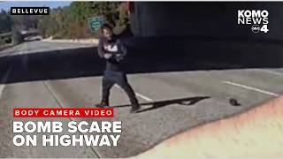 Bodycam video: Officers tackle man trying to light improvised explosive device on highway