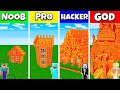 Minecraft Battle: NOOB vs PRO vs HACKER vs GOD: LAVA BLOCK HOUSE BASE BUILD CHALLENGE / Animation