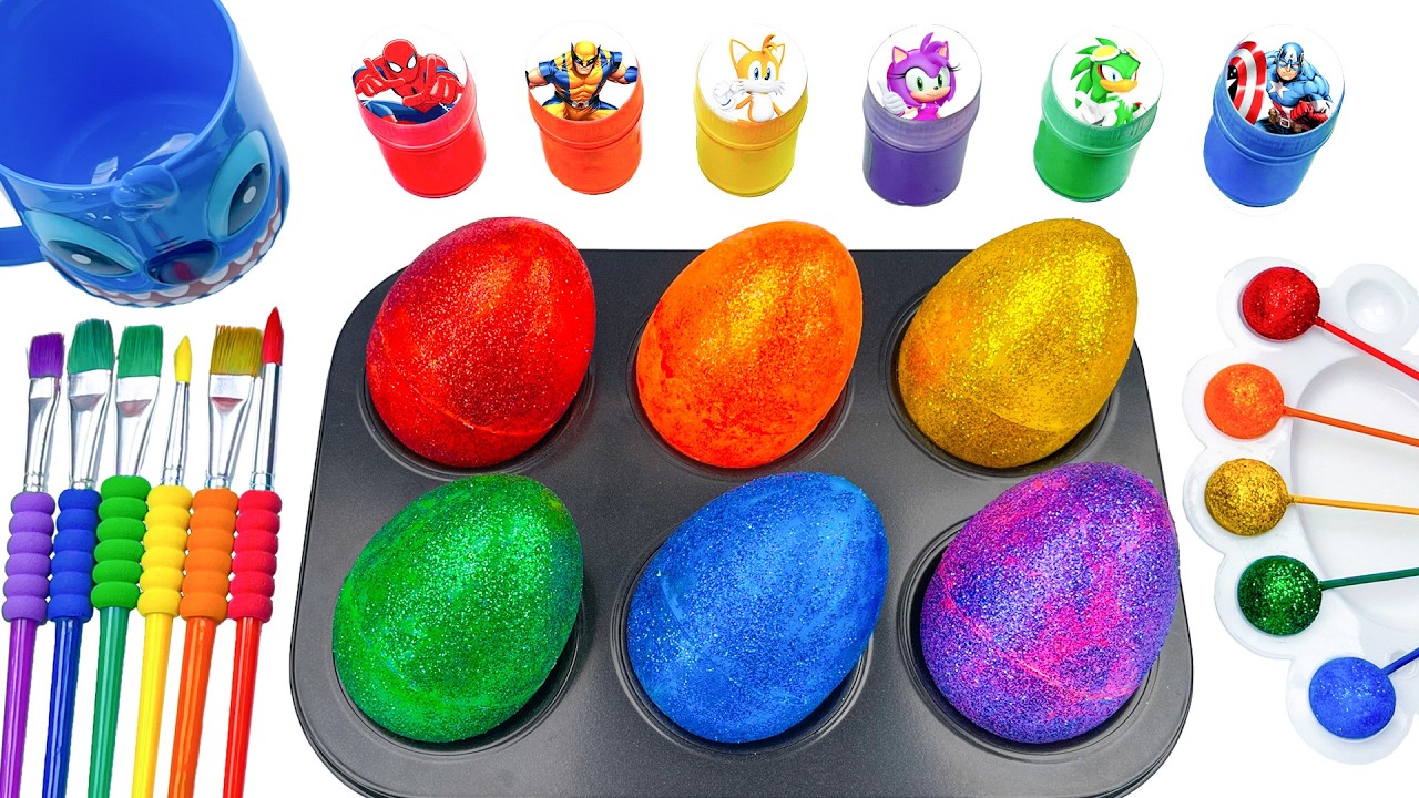 Satisfying Video | Glitter Rainbow Surprise Eggs 🌈 Colorful Painting Fun