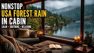 ⚡☔Nonstop USA Forest Rain Sound 🌲🌧️ Calm Cabin Ambience for Deep Sleep, Relaxation & Study🫵🫵