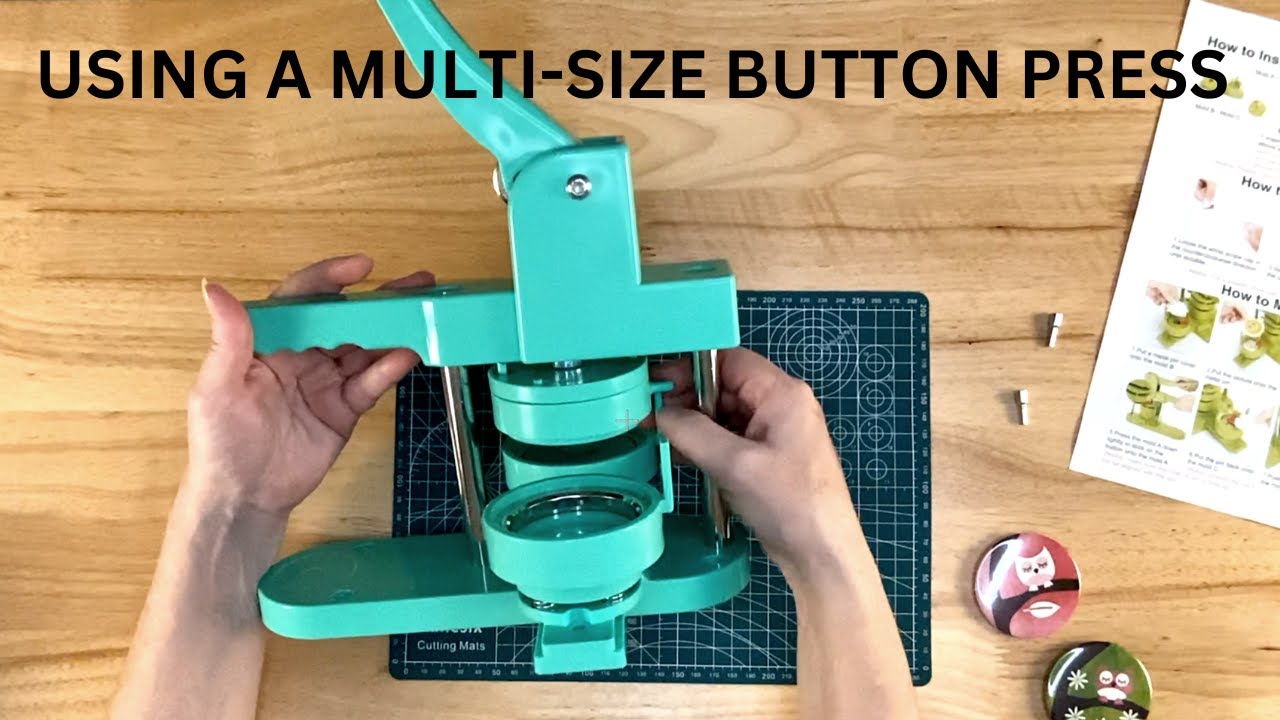  Ganggend Button Maker Machine Multiple Sizes, 1''+1.25''+2.25''  Button Badge Maker Machine Pin Button Press Maker with Button Parts Circle  Cutter Accessories(Pink)