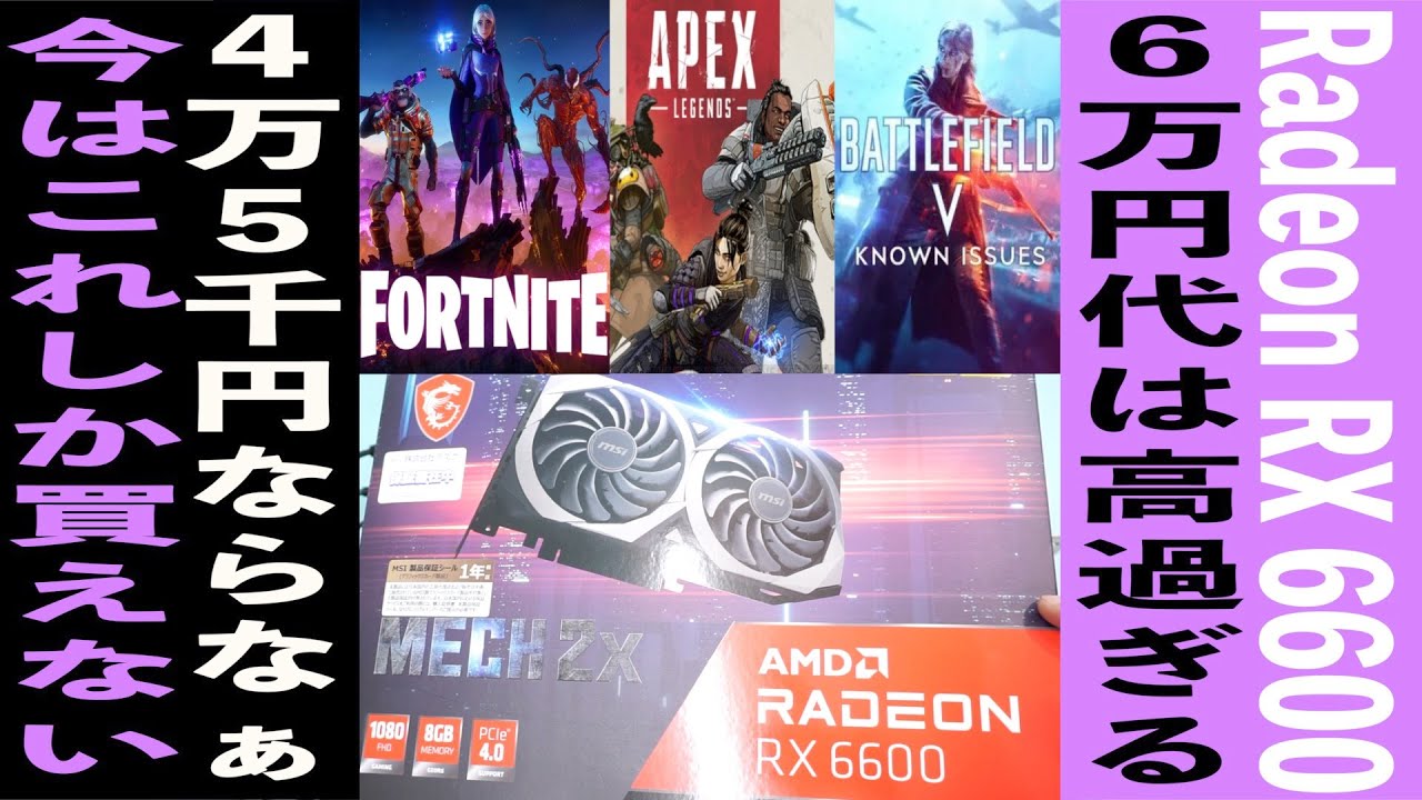 自作PC【MSI Radeon RX 6600 MECH 2X 8G】6万は高くね？でもこれしか