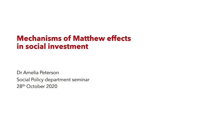 Mechanisms of Matthew effects in social investment- ISPP seminar