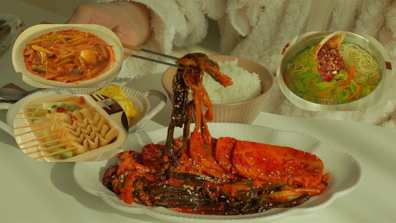 아내의 먹부림 + 겨울집밥 5가지 / 🔥갓 지은 밥에 매운 실비파지짐 먹방 / 돼지짜글이,떡볶이,어묵탕,묵참말이,잔치국수,두부계란죽