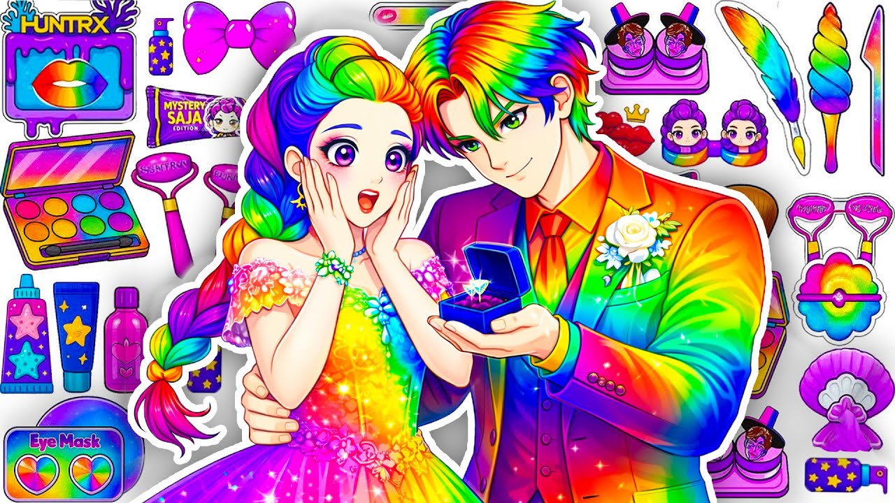 💋DIY de Papel💋 KPOP DEMON HUNTERS Rumi x Jinu Pareja Unboxing de Cabello Colorida + Maquillaje ASMR🎀