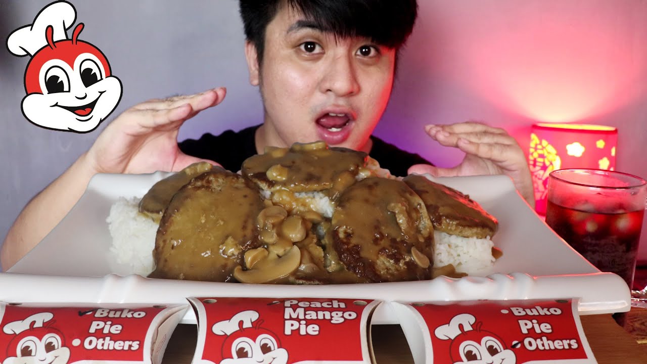 JOLLIBEE BURGER STEAK PLATTER MUKBANG | WITH IBA IBANG PIES PANG DESSERT