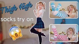 THIGH HIGH socks try on haul!