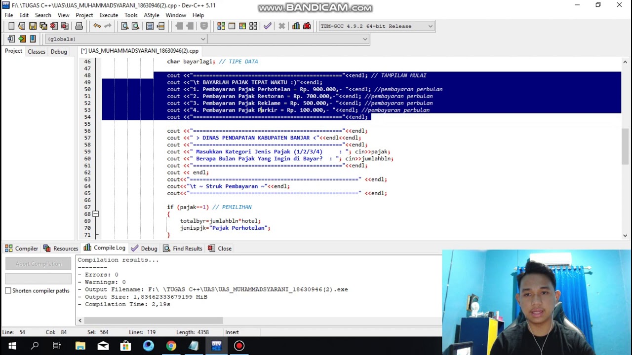 TUGAS UAS WATCH PROGRAM C++ PEMBAYARAN PAJAK DAERAH #TAMBAHILAGI - YouTube