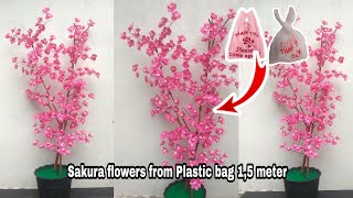 CARA MEMBUAT BUNGA SAKURA DARI PLASTIK | BUNGA SUDUT SAKURA DARI PLASTIK 2020 | DIY CHERRY BLOSSOM