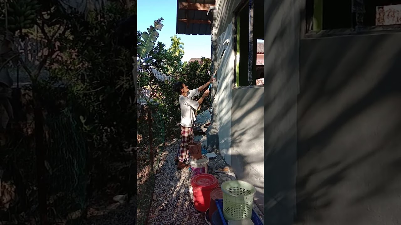 Cat dinding dapur sebelah luar hari ke 2 - YouTube