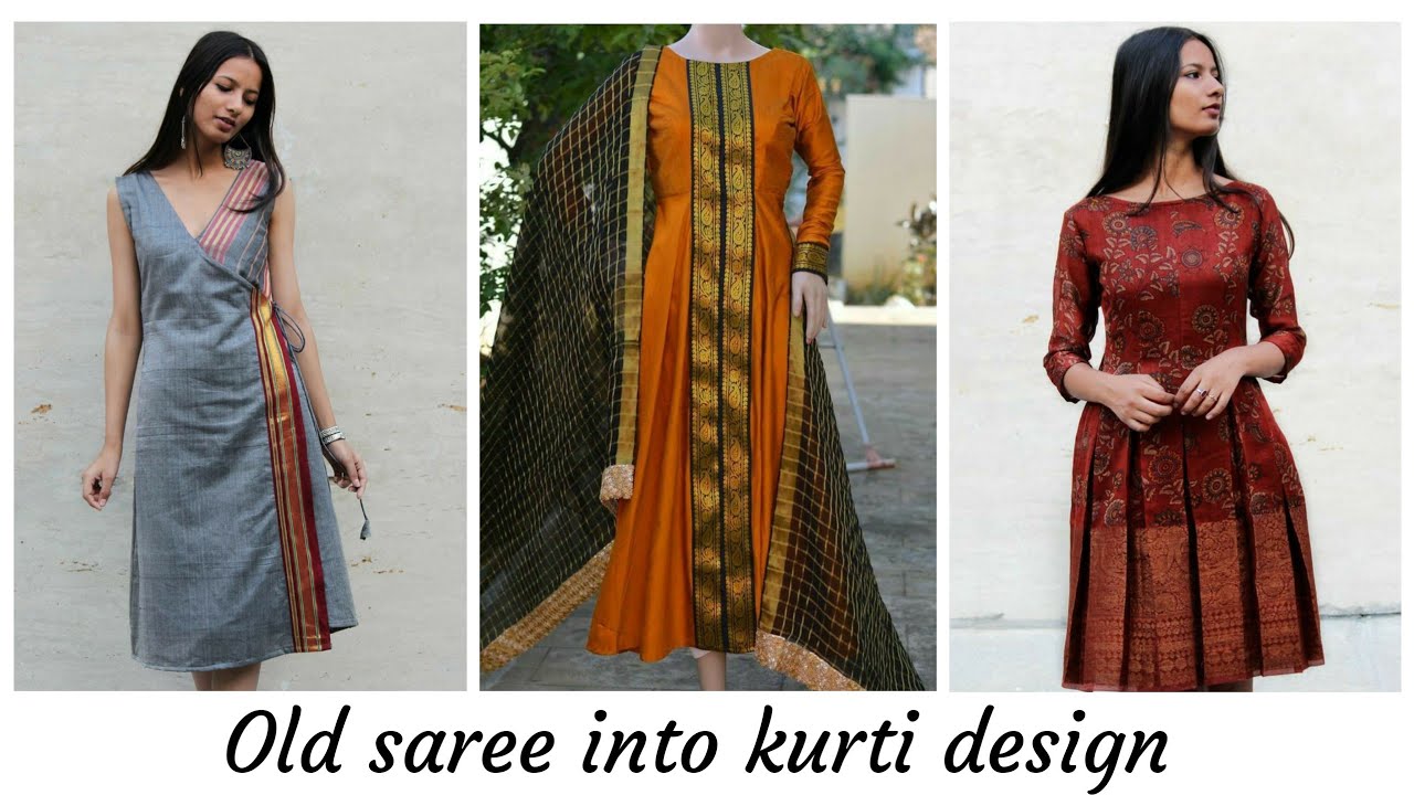 Convert Georgette saree into kurti Design ideas,refashion old clothes,reuse old  saree - YouTube