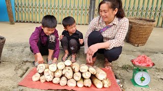 Going to the forest to dig bamboo shoots to sell and cook dinner with my two children, everyday life