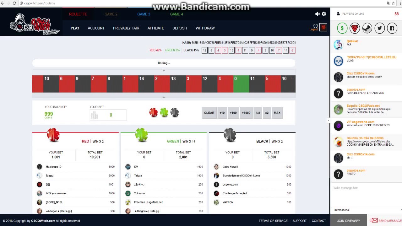 Nowa Ruletka cs:go csgowitch.com kod UNIKATOWY = 1euro free wypłaca bez wpłat