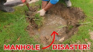 Drain Complaint 335 | DANGER 😱 Manhole Blocked And Filled With Dirt After Cover Falls In |