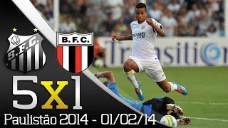 Santos 5 x 1 Botafogo SP - Gols - Paulistão 2014 (01/02/14)